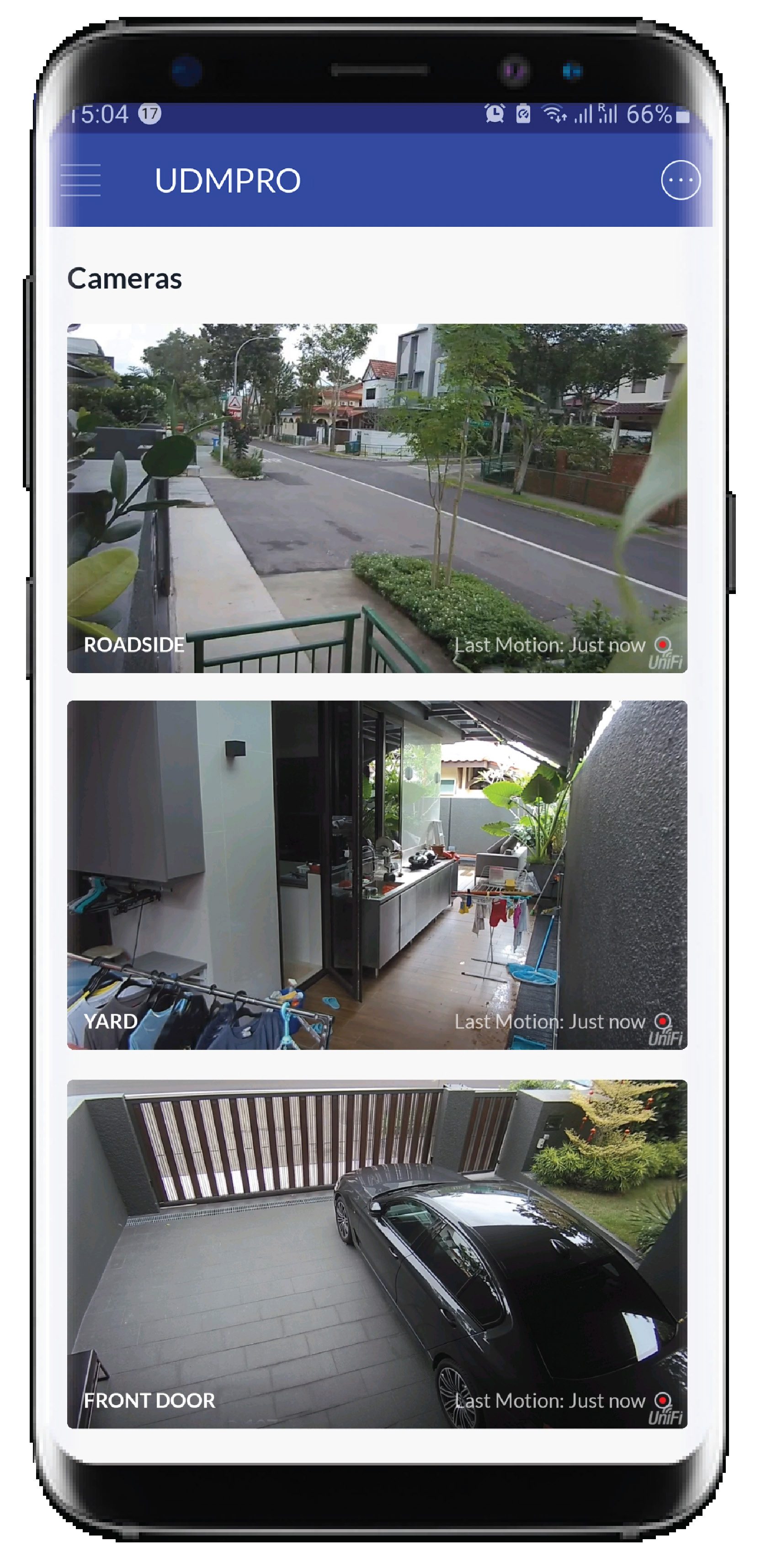 CCTV surveillance app showing multiple camera streams